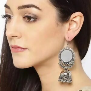 Mirror Oxidised Jhumka