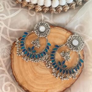 Prena Blue Oxidised Earrings