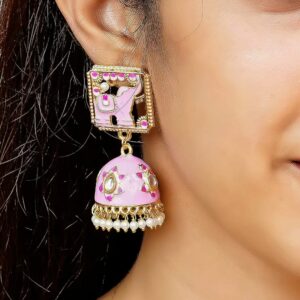 Elephant Meenakari Pink Traditional Earrings