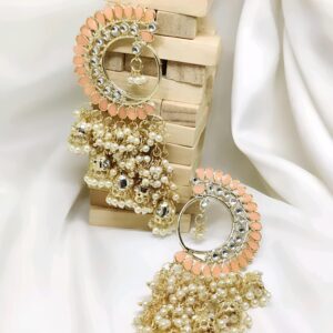 T11013- Jhumki beads earrings for women, Peach