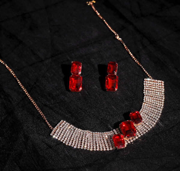 T10509-Party Wear AD Choker Rose Gold Necklace set, Red