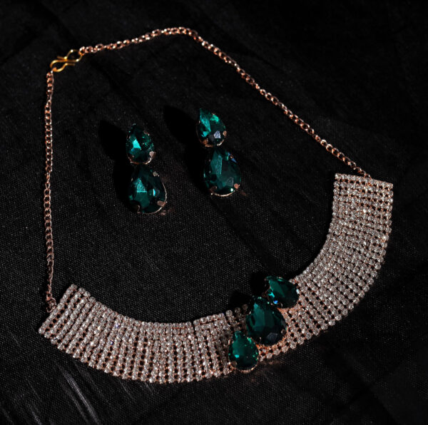 T10507-Party Wear AD Choker Rose Gold Necklace set, Green