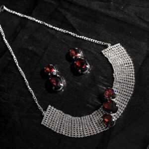 T10506-Party Wear AD Choker Silver Necklace set, Maroon