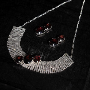 T10505-Party Wear AD Choker Silver Necklace set, Maroon
