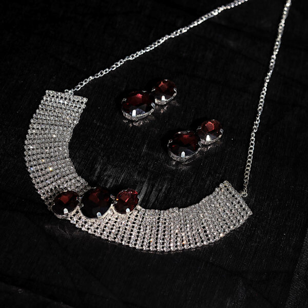 T10505-Party Wear AD Choker Silver Necklace set, Maroon