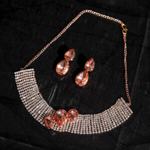 T10501-Party Wear AD Choker Rose Gold Necklace set,Peach