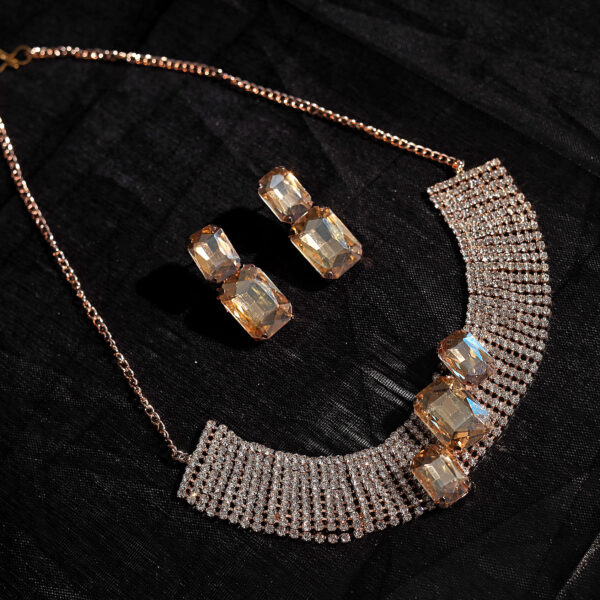 T10504-Party Wear AD Choker Rose Gold Necklace set, Golden