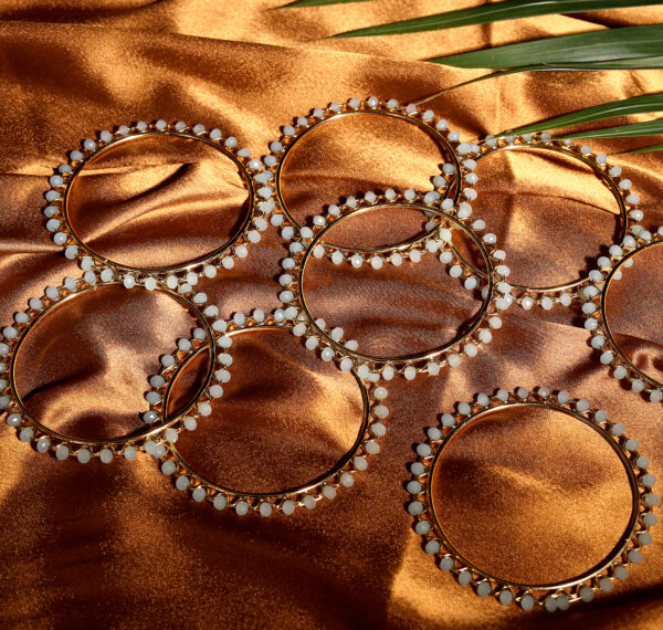 T14009-Small Beads Trendy Bangles, Light Aqua
