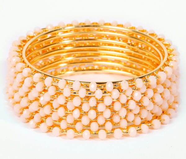 T14006-Small Beads Trendy Bangles, Peach - Image 3