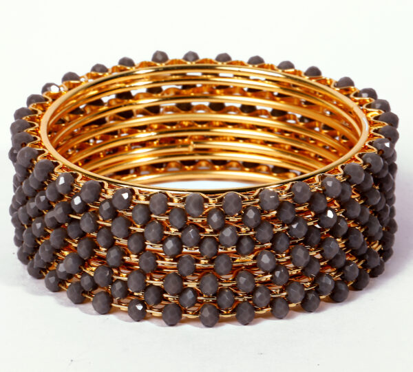 T14008-Small Beads Trendy Bangles, Grey - Image 3