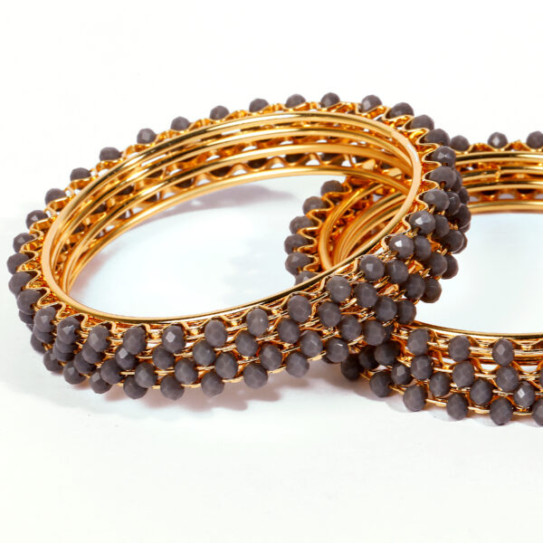 T14008-Small Beads Trendy Bangles, Grey - Image 4