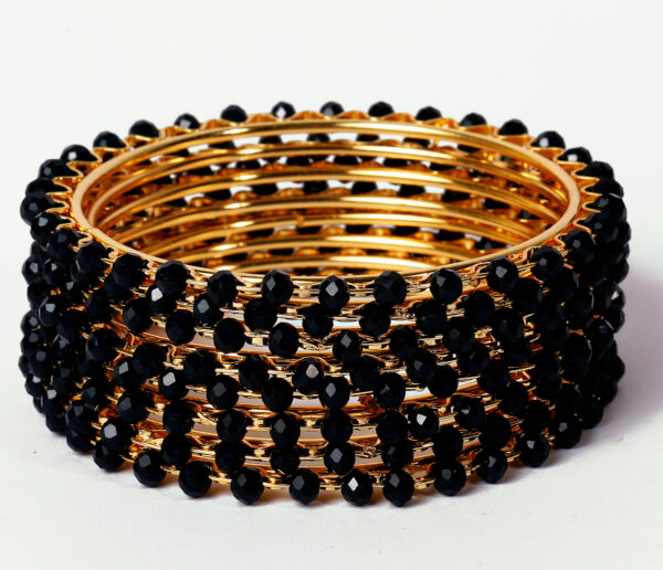 T14003-Small Beads Trendy Bangles, Black - Image 2