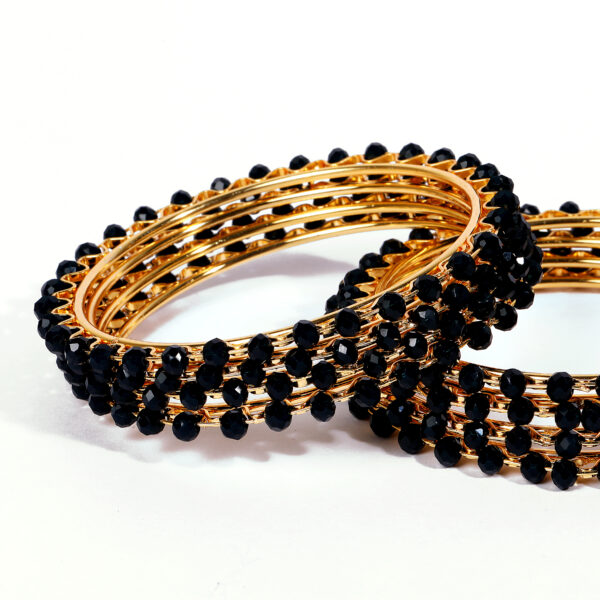 T14003-Small Beads Trendy Bangles, Black - Image 3