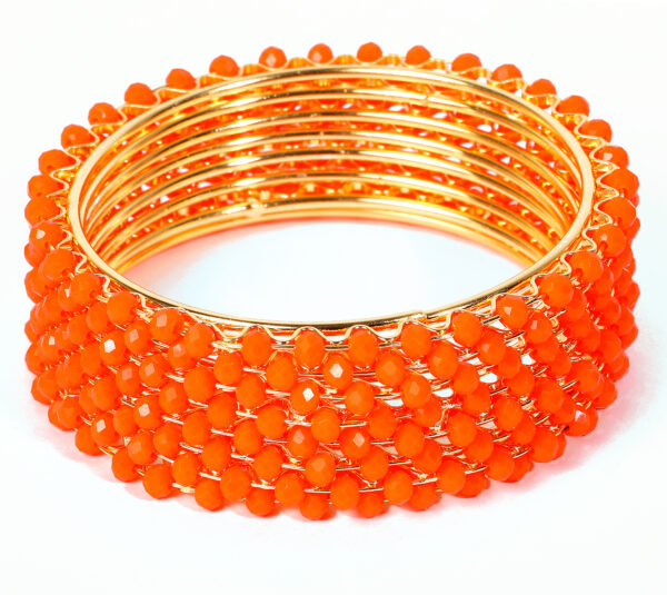 T14001-Small Beads Trendy Bangles, Orange - Image 2