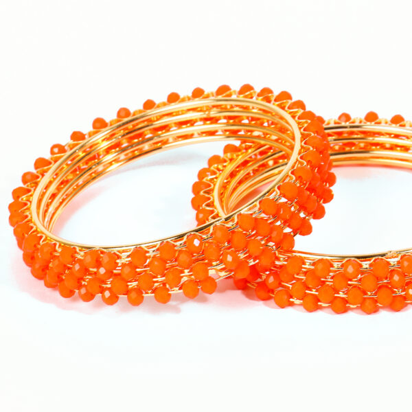 T14001-Small Beads Trendy Bangles, Orange - Image 3
