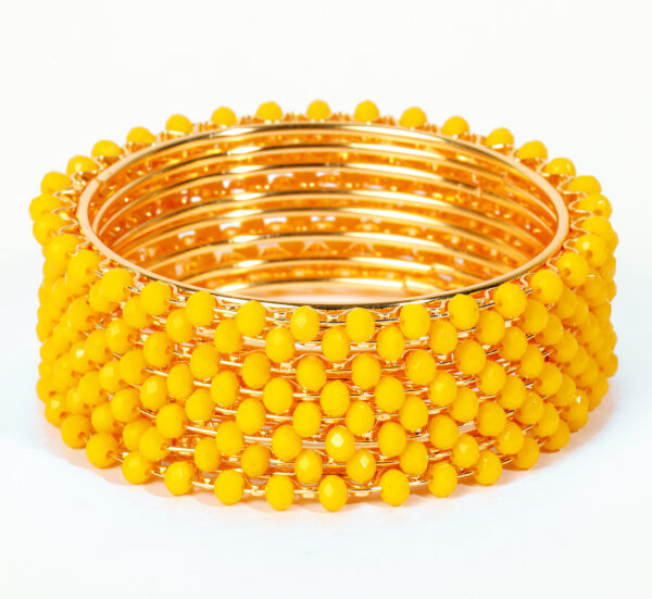 T14005-Small Beads Trendy Bangles, Yellow - Image 3