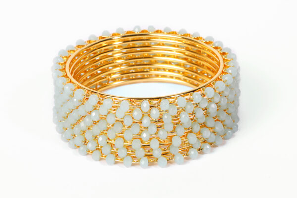 T14009-Small Beads Trendy Bangles, Light Aqua - Image 2