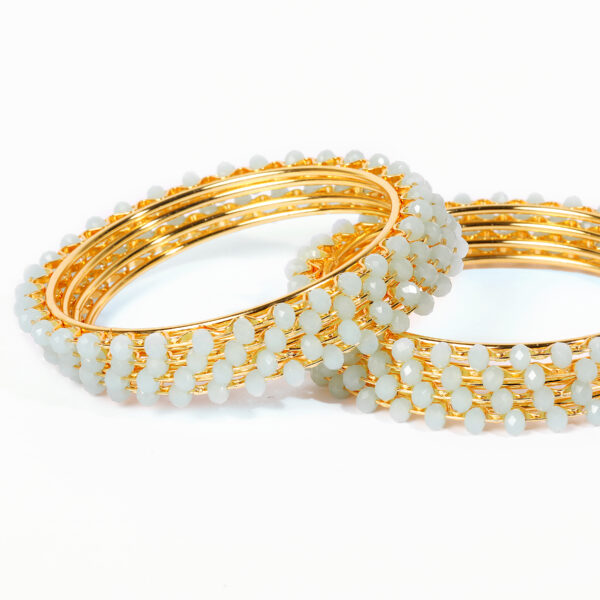 T14009-Small Beads Trendy Bangles, Light Aqua - Image 3