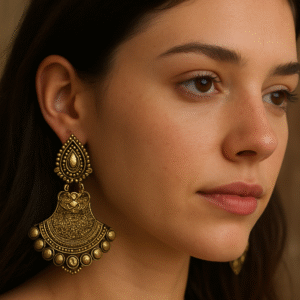 T11009- Brass Green Traditional Earring