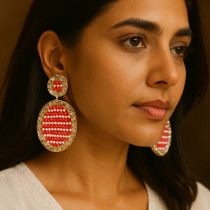 T11022-Gold Earring, Red