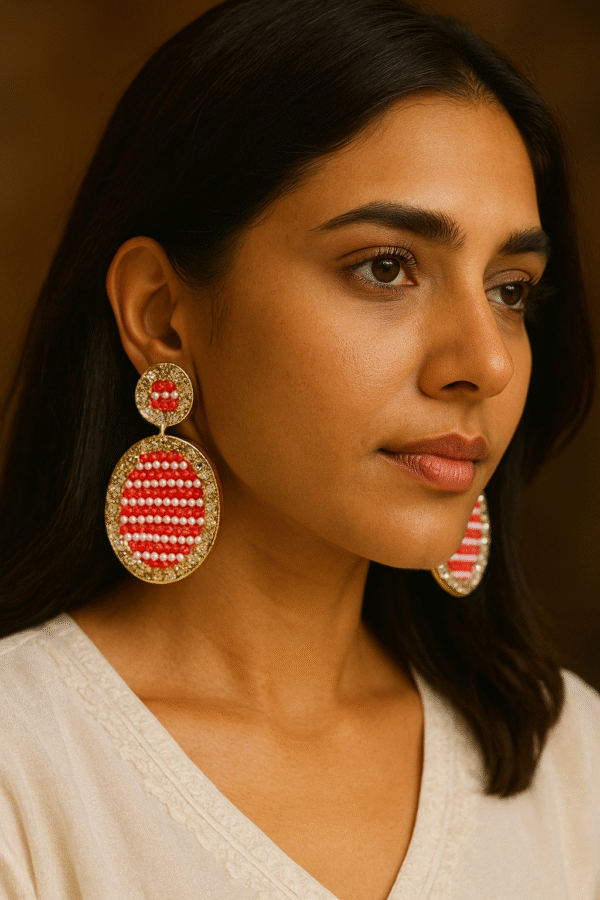 T11022-Gold Earring, Red
