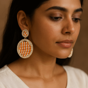 T11014- Gold Earring, Orange
