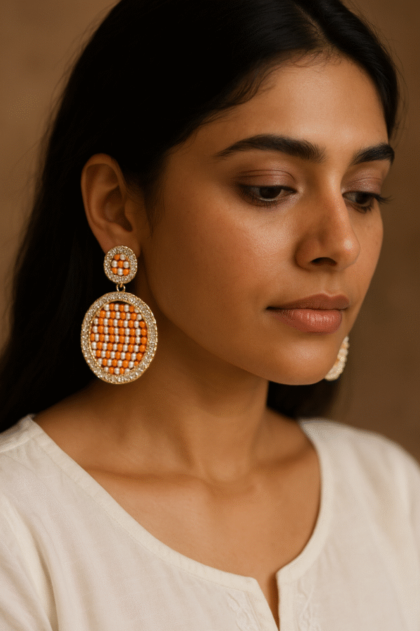 T11014- Gold Earring, Orange