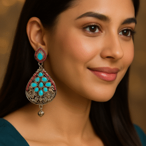 T11027-Oxidised Drop Earring, Sky Blue