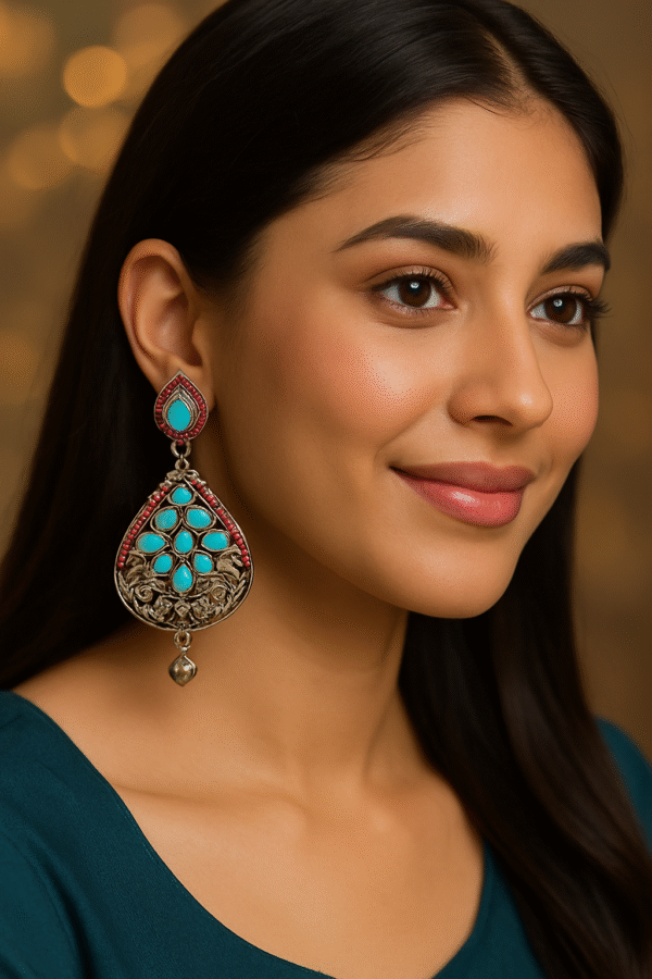 T11027-Oxidised Drop Earring, Sky Blue