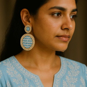 T11030-Gold Earring, Sky Blue