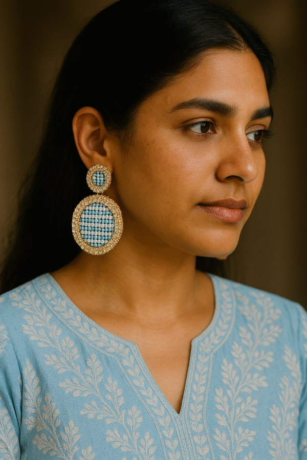 T11030-Gold Earring, Sky Blue