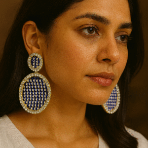 T11019-Gold Earring, Ink Blue
