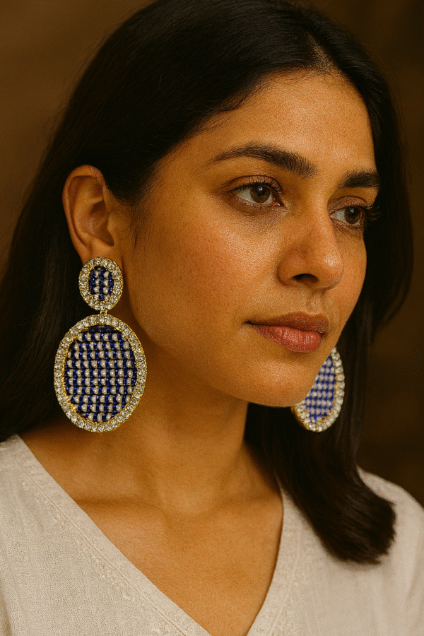 T11019-Gold Earring, Ink Blue