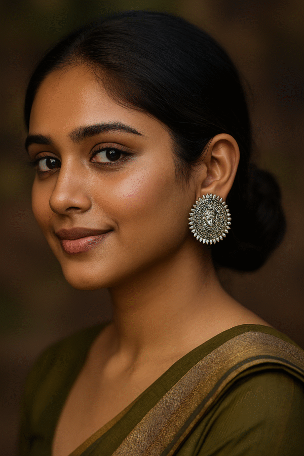 T11018-Oxidised Goddess Motif Stud