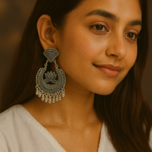 T11021-Oxidised Lotus Earring