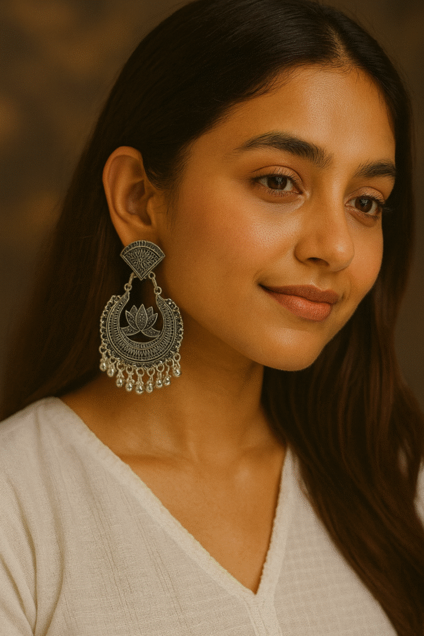 T11021-Oxidised Lotus Earring