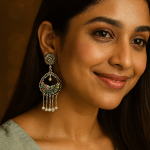 T11025-Oxidised Jhalar Earring