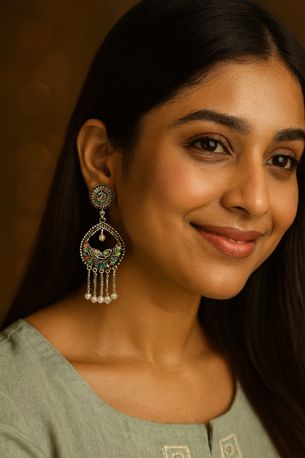T11025-Oxidised Jhalar Earring