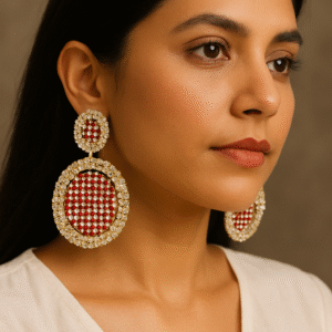T11016-Gold Earring, Maroon