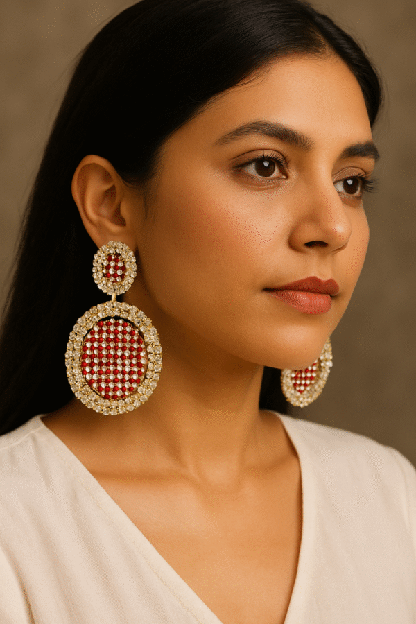 T11016-Gold Earring, Maroon