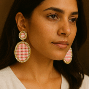 T11033-Gold Earring, Light Pink