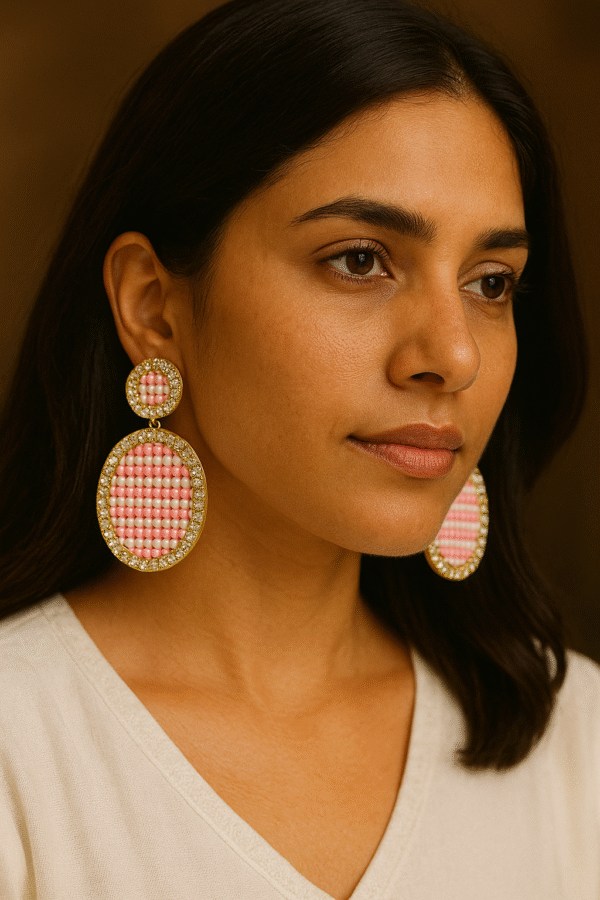 T11033-Gold Earring, Light Pink