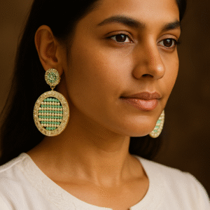 T11024-Gold Earring, Light Green