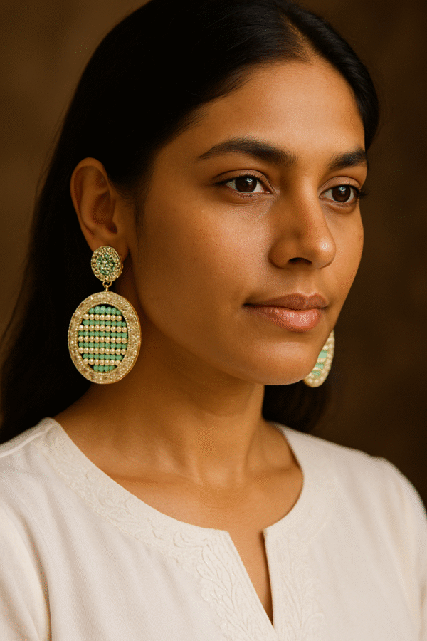 T11024-Gold Earring, Light Green