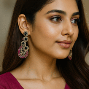 T11032-Oxidised Earring, Pink and Black