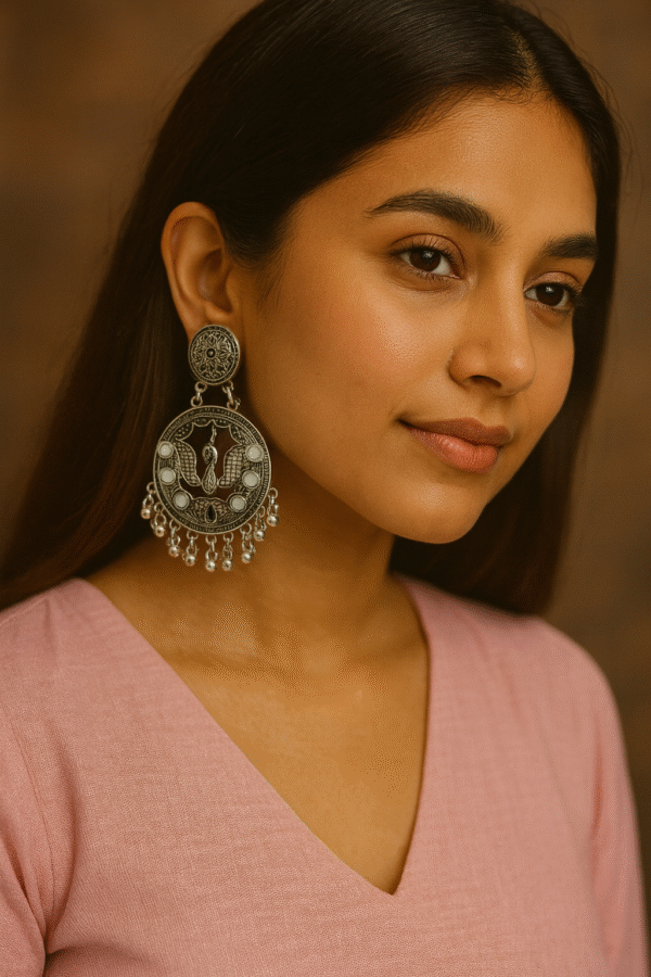T11031-Oxidised Bird Earring