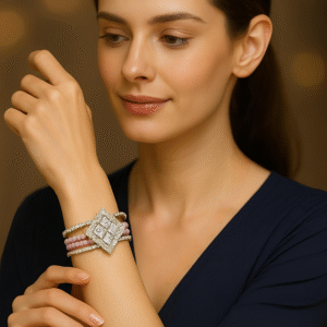 T16004-Silver Bracelet, Pink