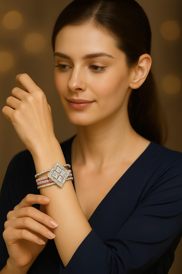 T16004-Silver Bracelet, Pink