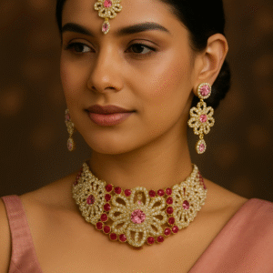 T10516-Gold Choker Set, Pink