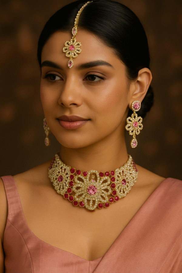 T10516-Gold Choker Set, Pink